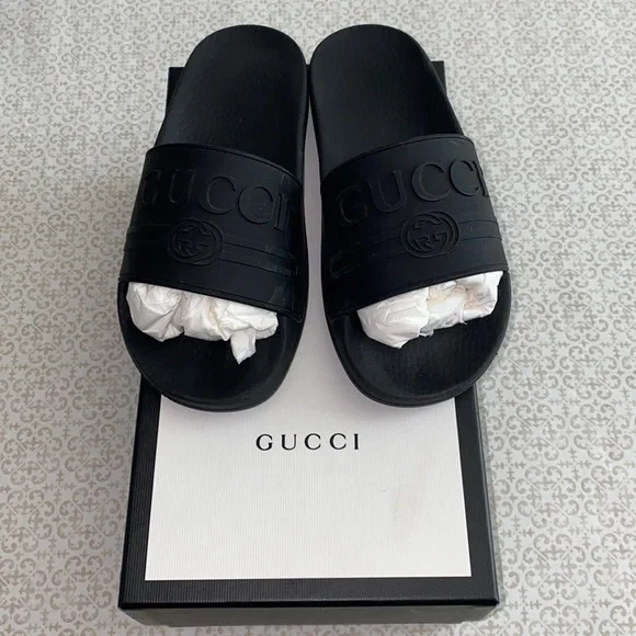 GUCCI Authentic Black Rubber Slides - Picture 1 of 8